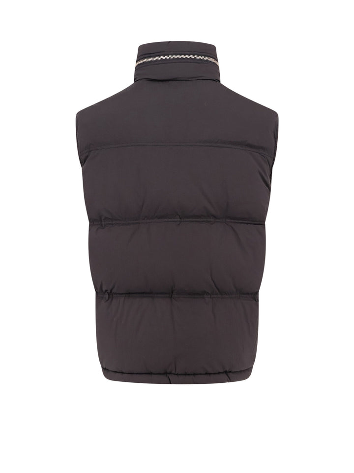 Padded and quilted sleeveless nylon jacket