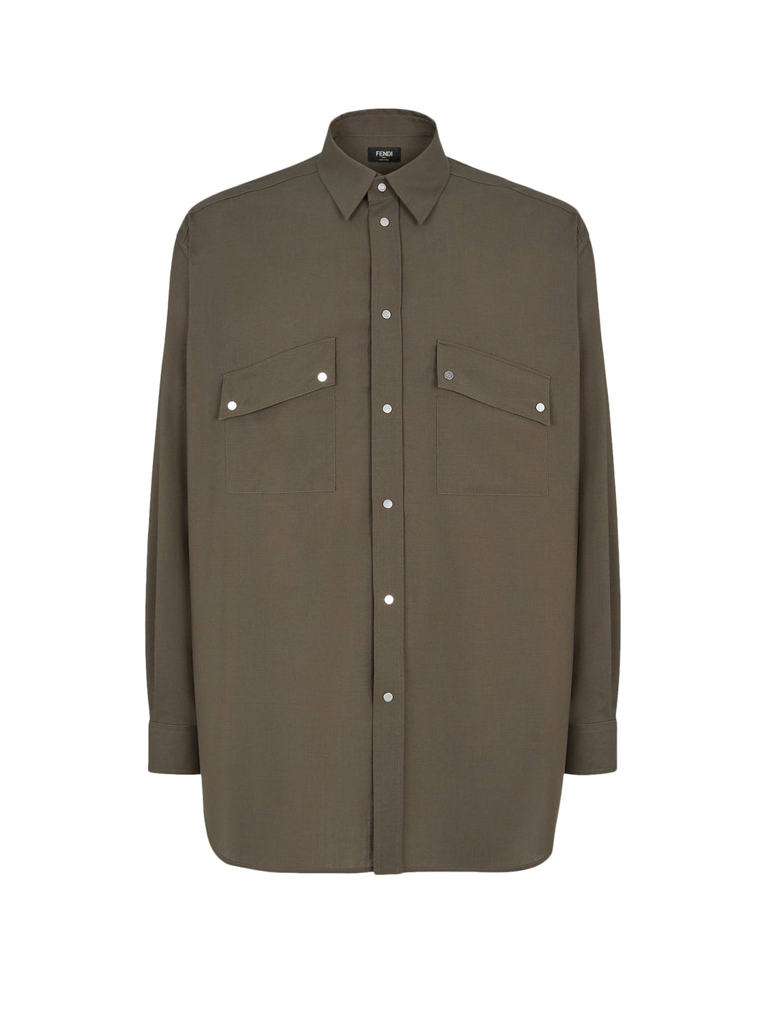 Wool shirt with logoed buttons