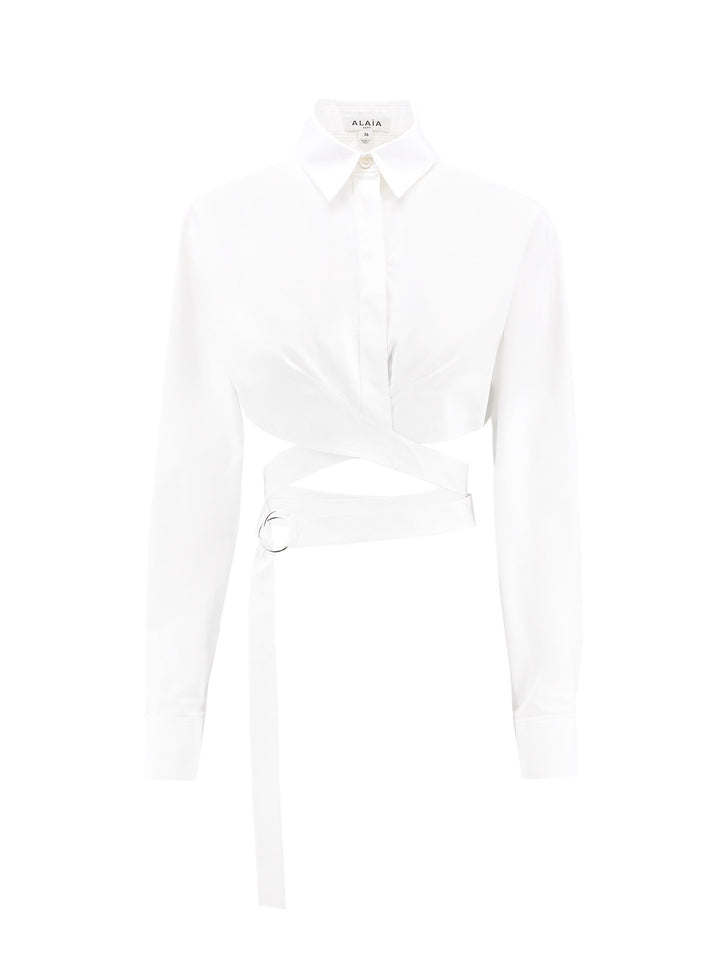 Cotton shirt with crossed belt