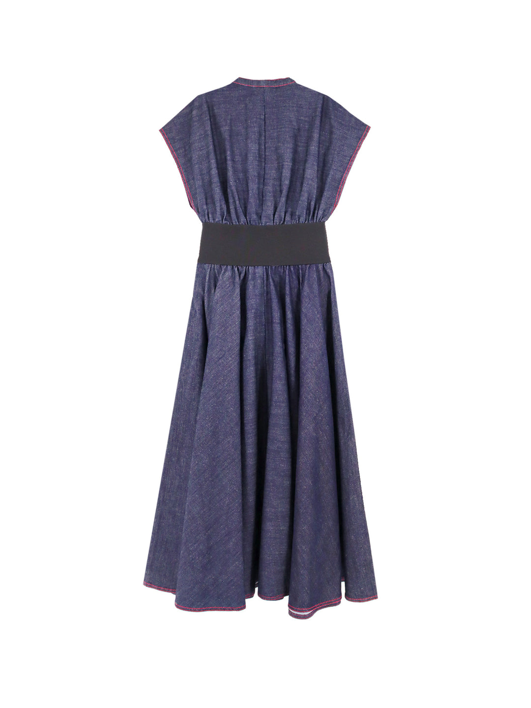 Denim dress with leather stretch belt