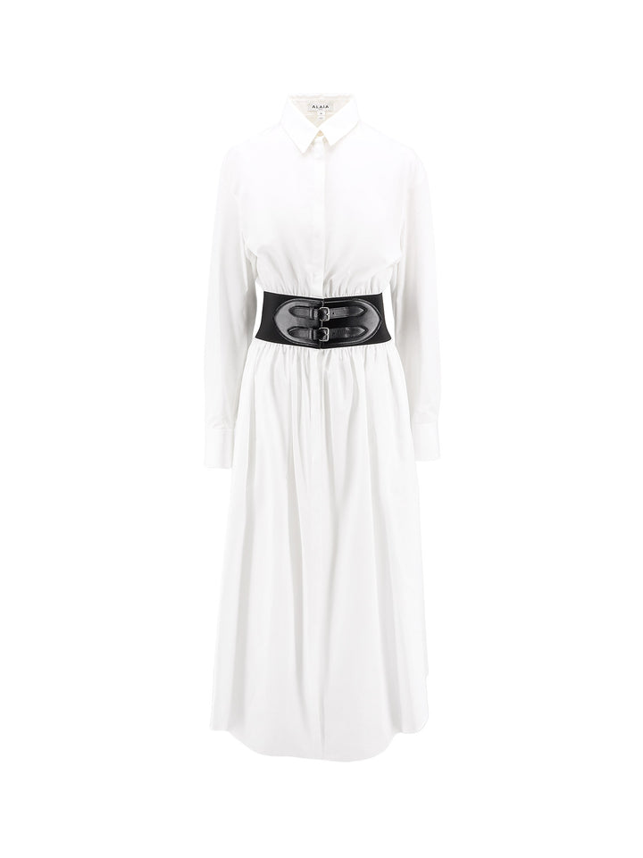 Cotton chemisier dress with leather belt