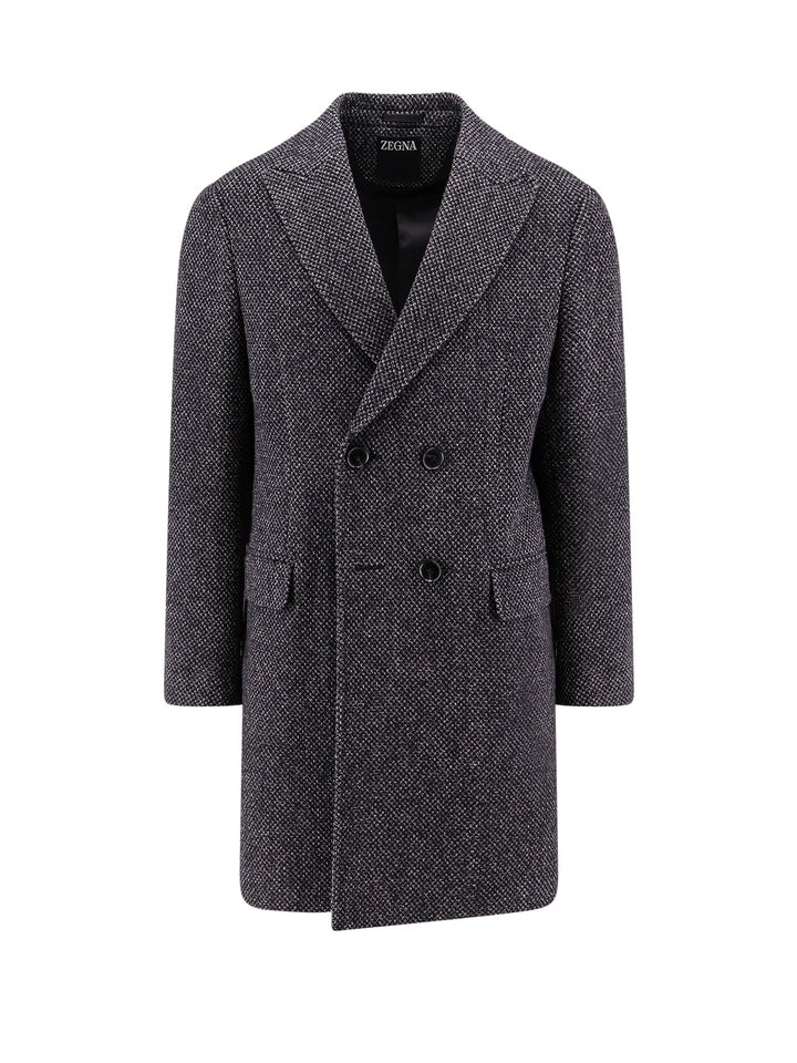 Micropattern wool and cashmere coat