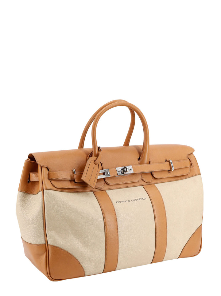 Bicolor leather duffle bag with logo