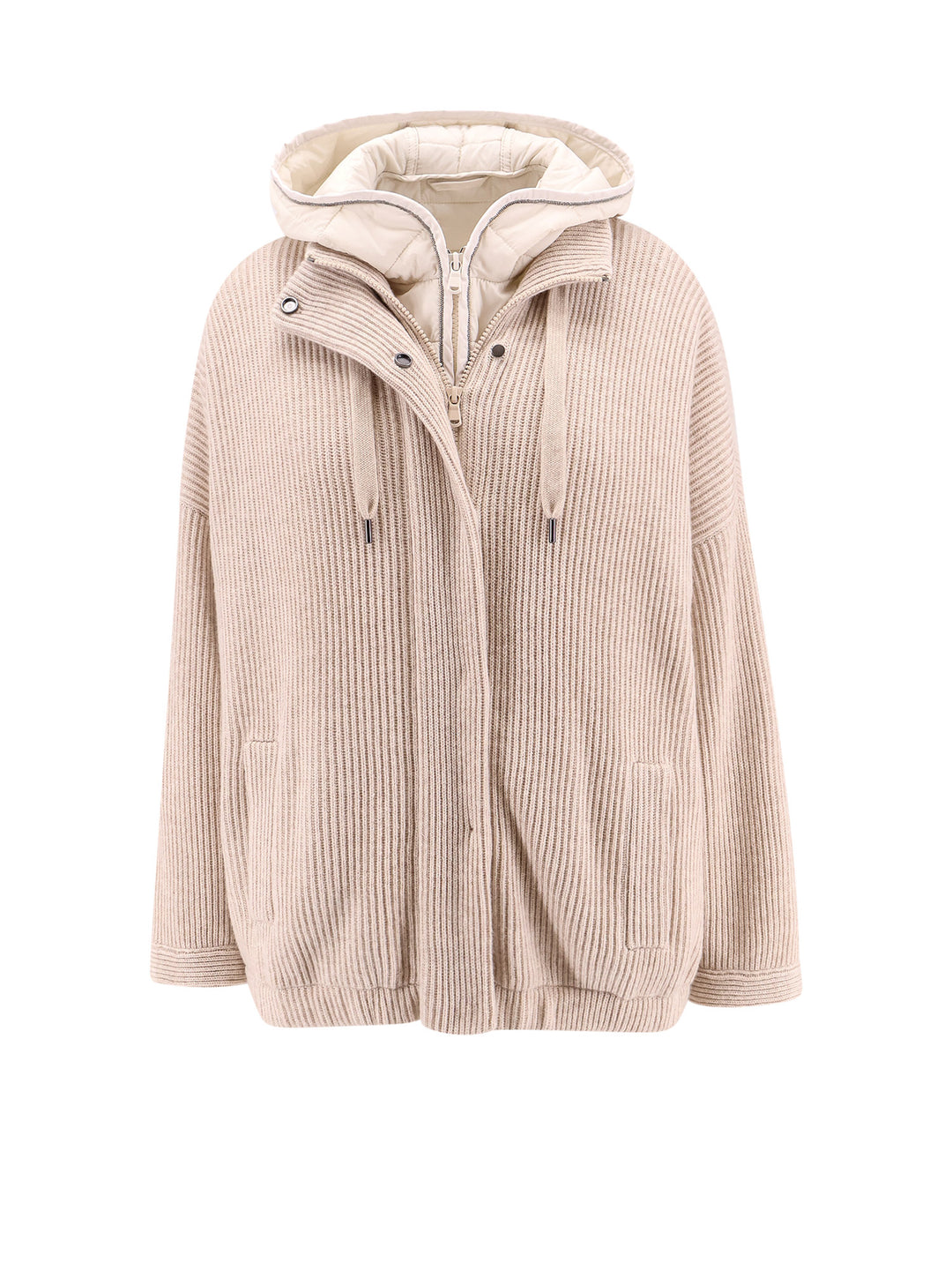 Ribbed cashmere jacket with internal padded vest