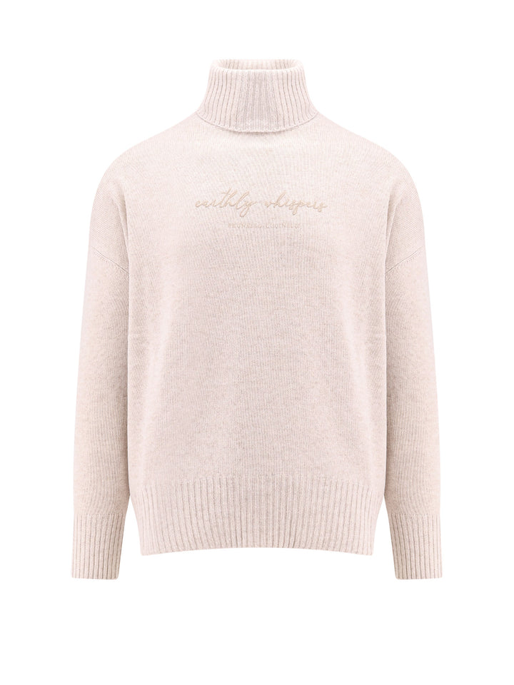 Virgin wool, cashmere and silk sweater with frontal embroidery