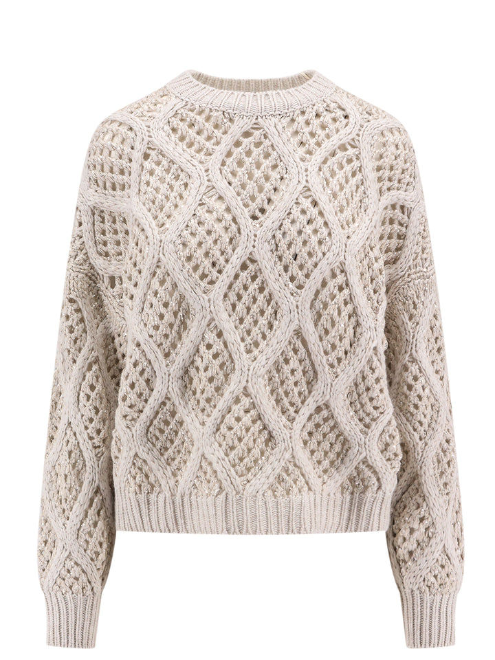 Crop Fit cashmere sweater with micro-sequins