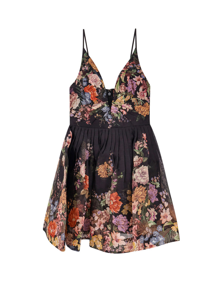 Linen and silk dress with floral print