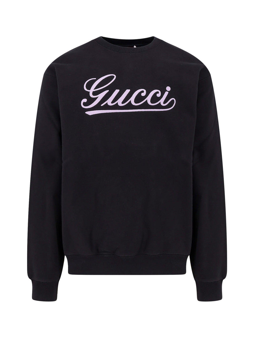 Cotton sweatshirt crew-neck with ribbed profiles and Gucci logo print on the front