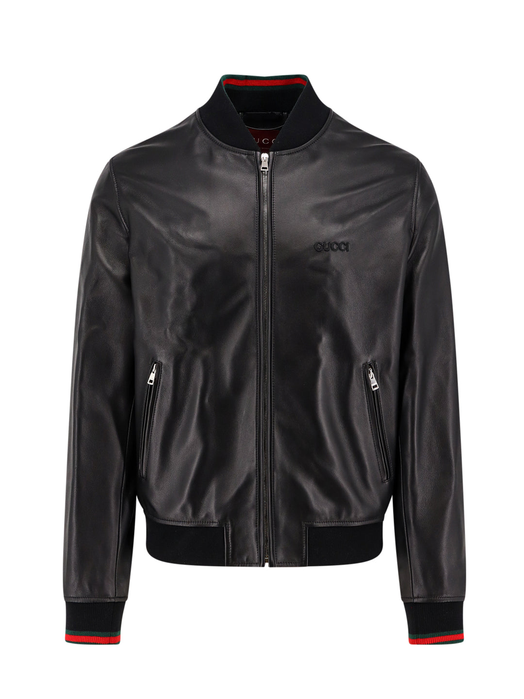 Leather bomber with GUCCI embossed detail