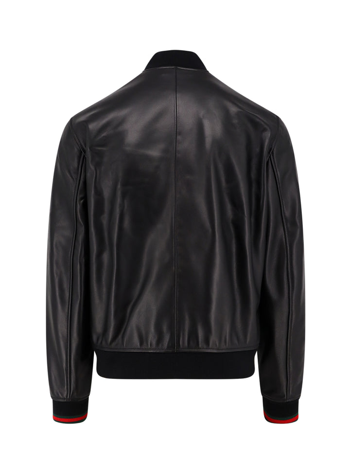 Leather bomber with GUCCI embossed detail