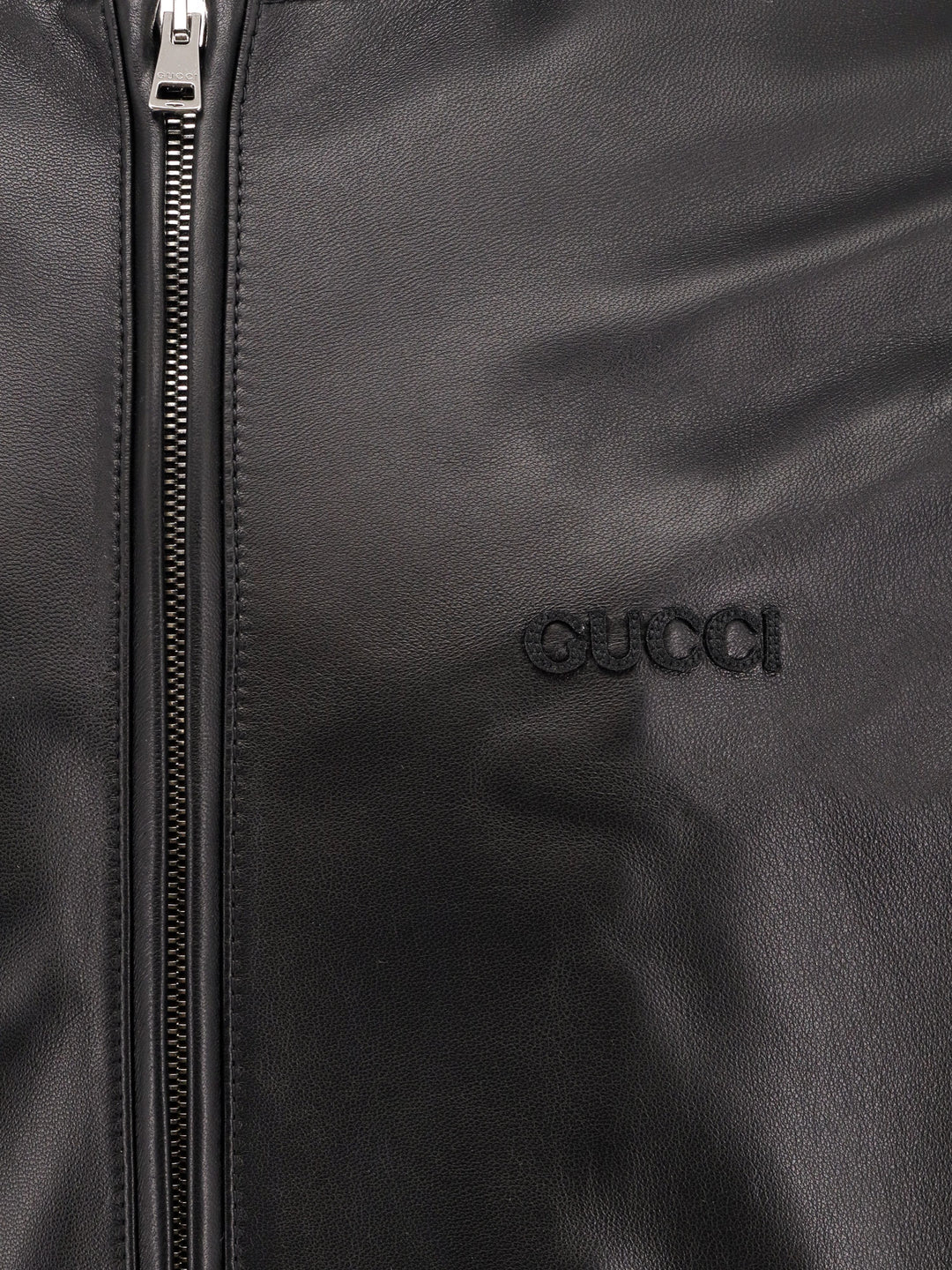 Leather bomber with GUCCI embossed detail