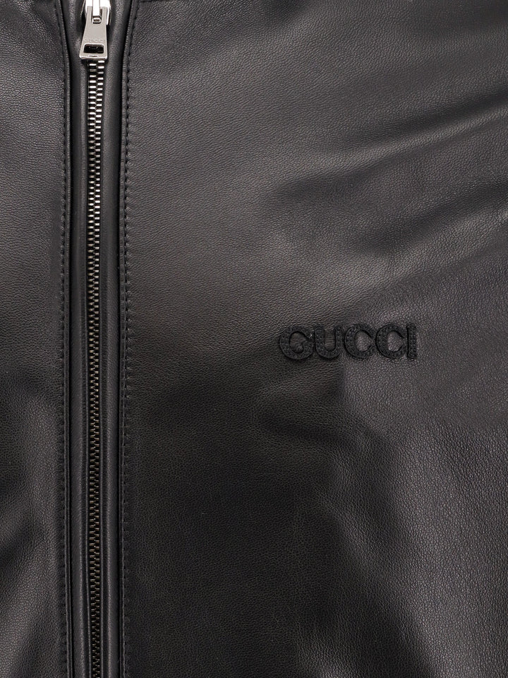 Leather bomber with GUCCI embossed detail