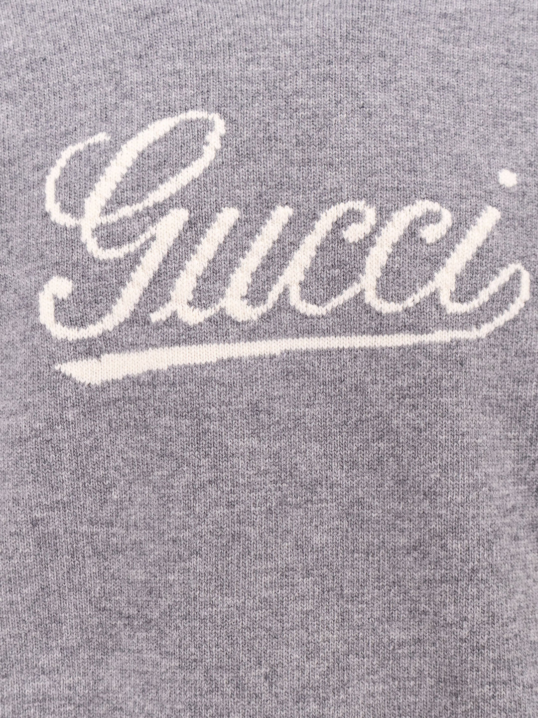 Wool crew-neck sweater with long sleeve and Gucci inlay on the front