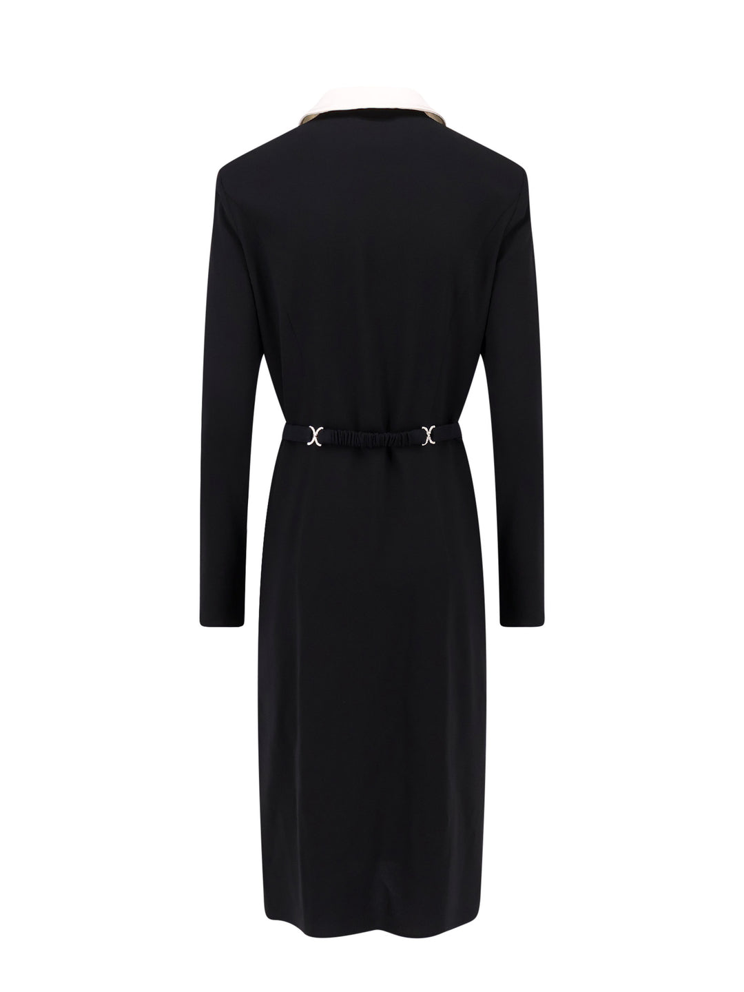 Responsible viscose dress with contrasting collar, removable double collar and stretch belt