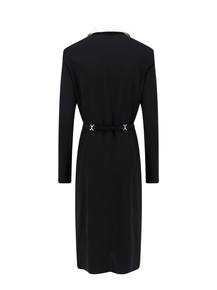 Responsible viscose dress with contrasting collar, removable double collar and stretch belt