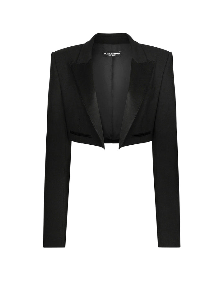 Virgin wool blazer with satin profiles