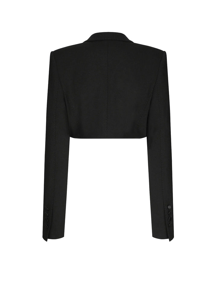 Virgin wool blazer with satin profiles