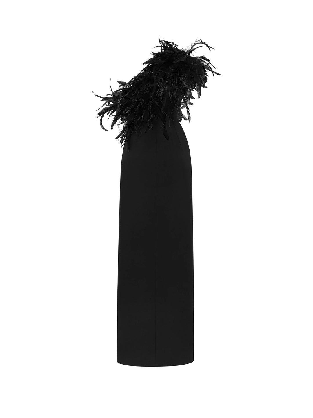 Cady stretch dress with frontal rooster's feathers