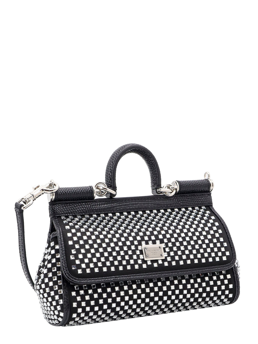 Satin handbag with all-over rhinestones