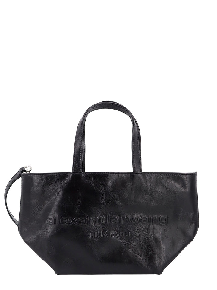 Leather handbag with embossed logo