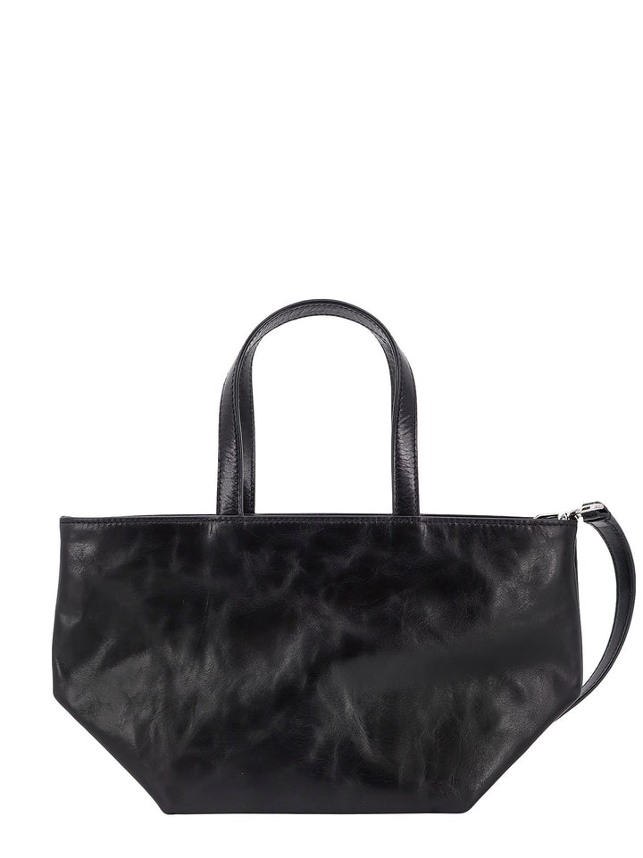 Leather handbag with embossed logo