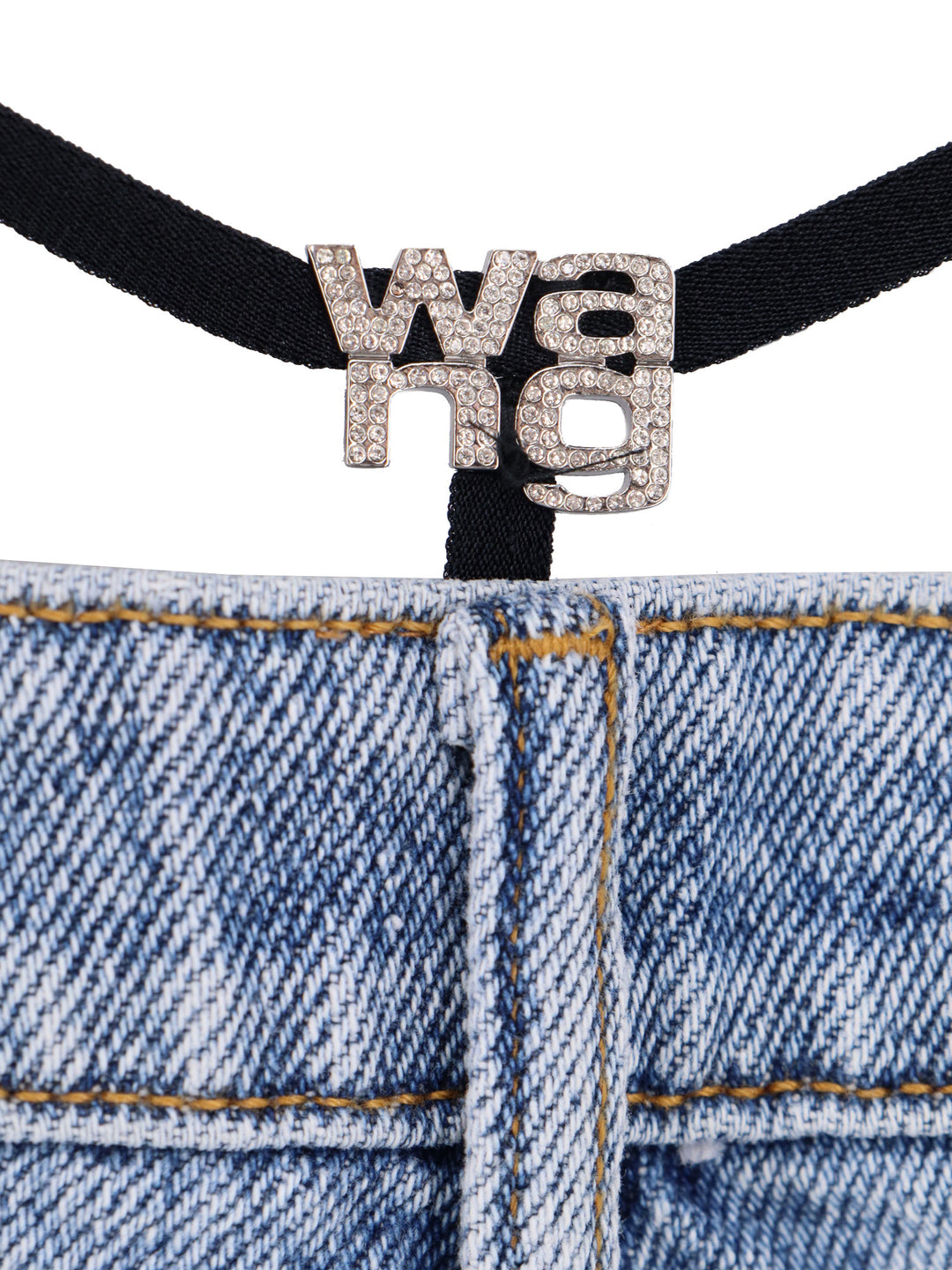 Cotton jeans with back metal logo with rhinestones