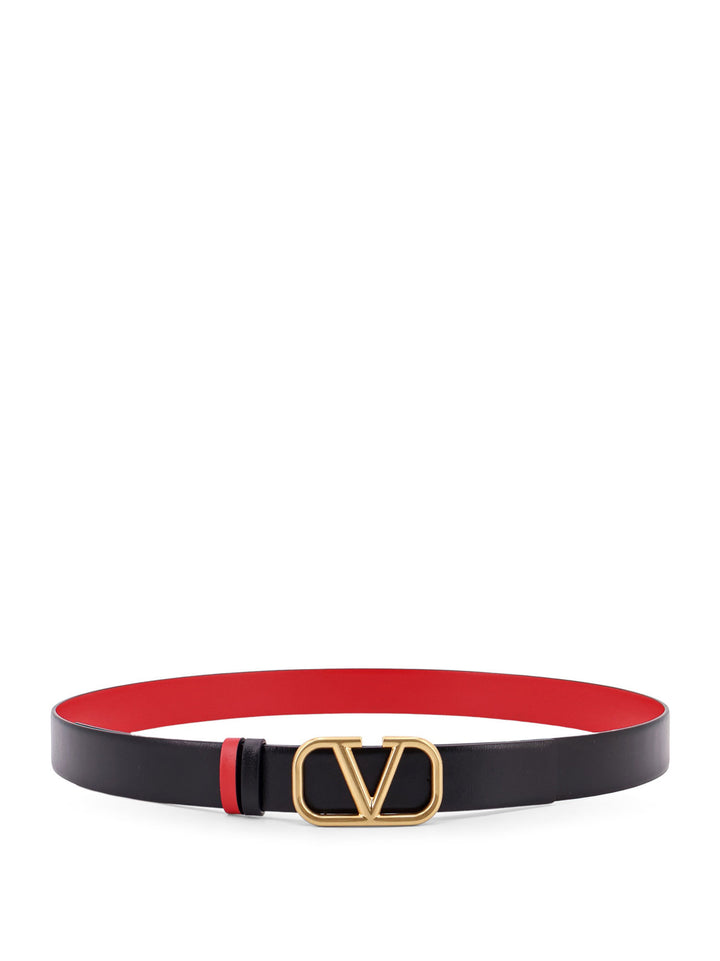 VLogo Signature Valentino Garavani reversible leather belt with double leather loop and metal buckle