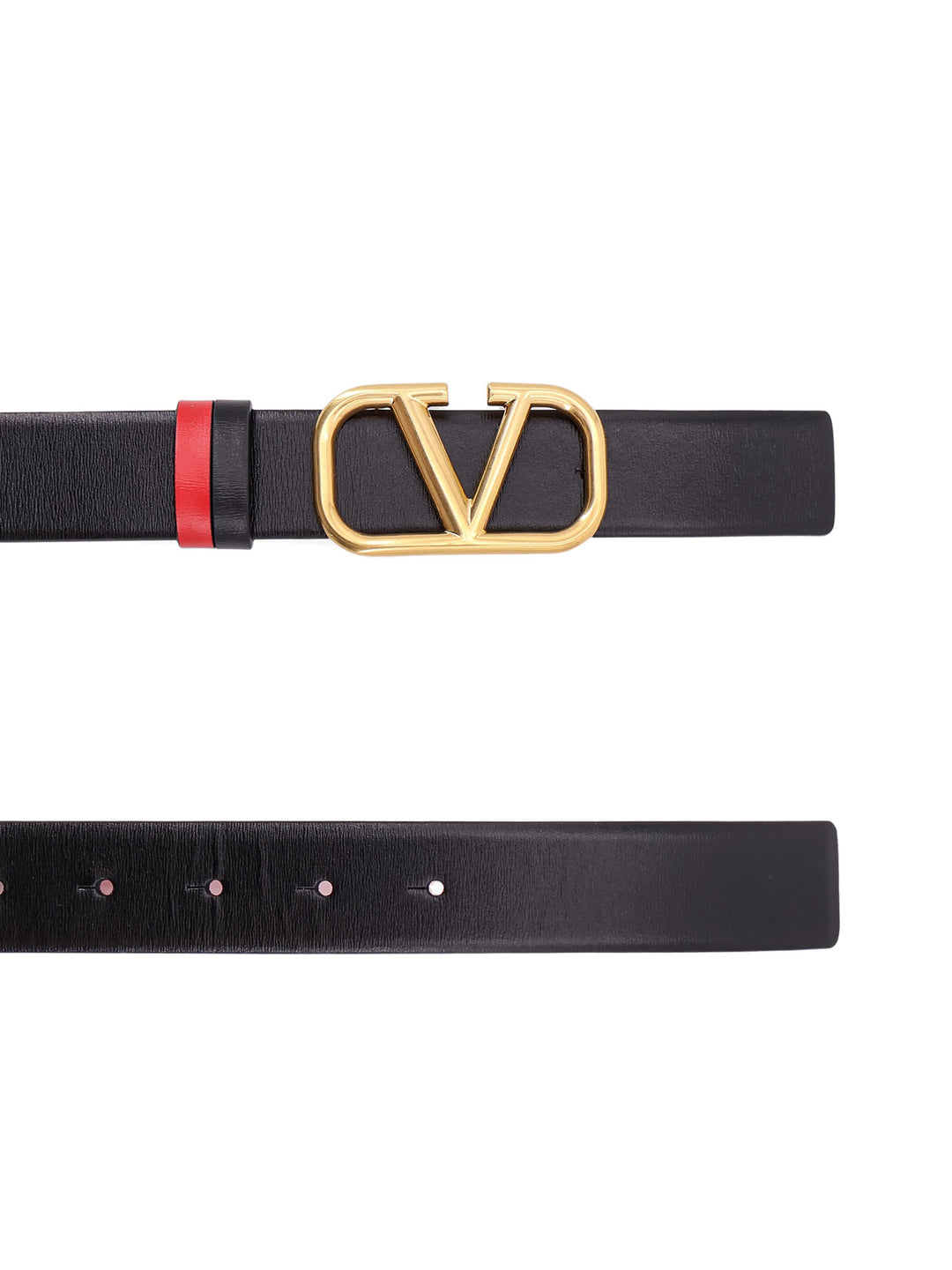 VLogo Signature Valentino Garavani reversible leather belt with double leather loop and metal buckle