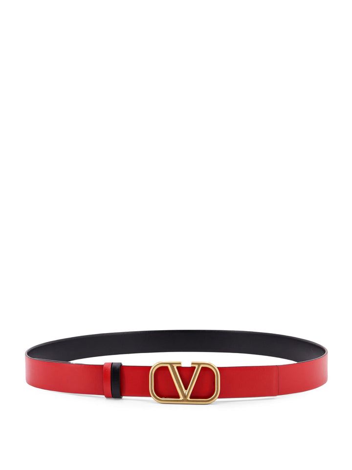 VLogo Signature Valentino Garavani reversible leather belt with double leather loop and metal buckle