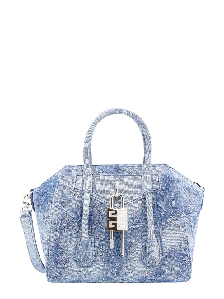 Denim handbag with metal 4G padlock