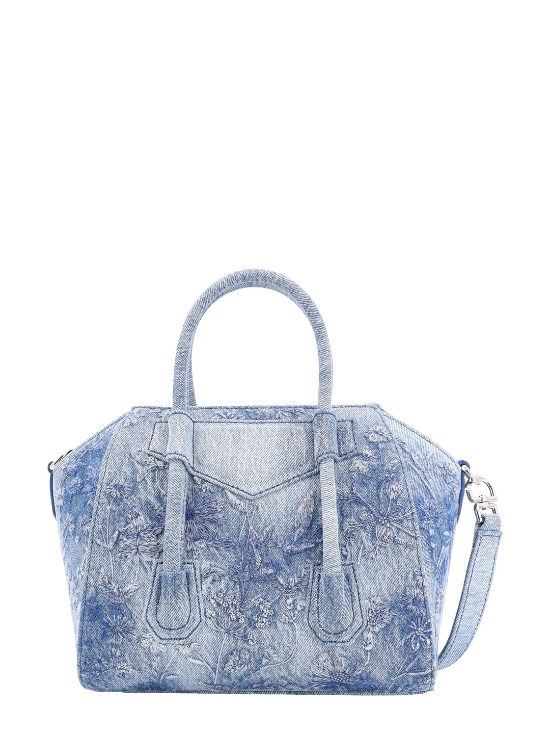 Denim handbag with metal 4G padlock