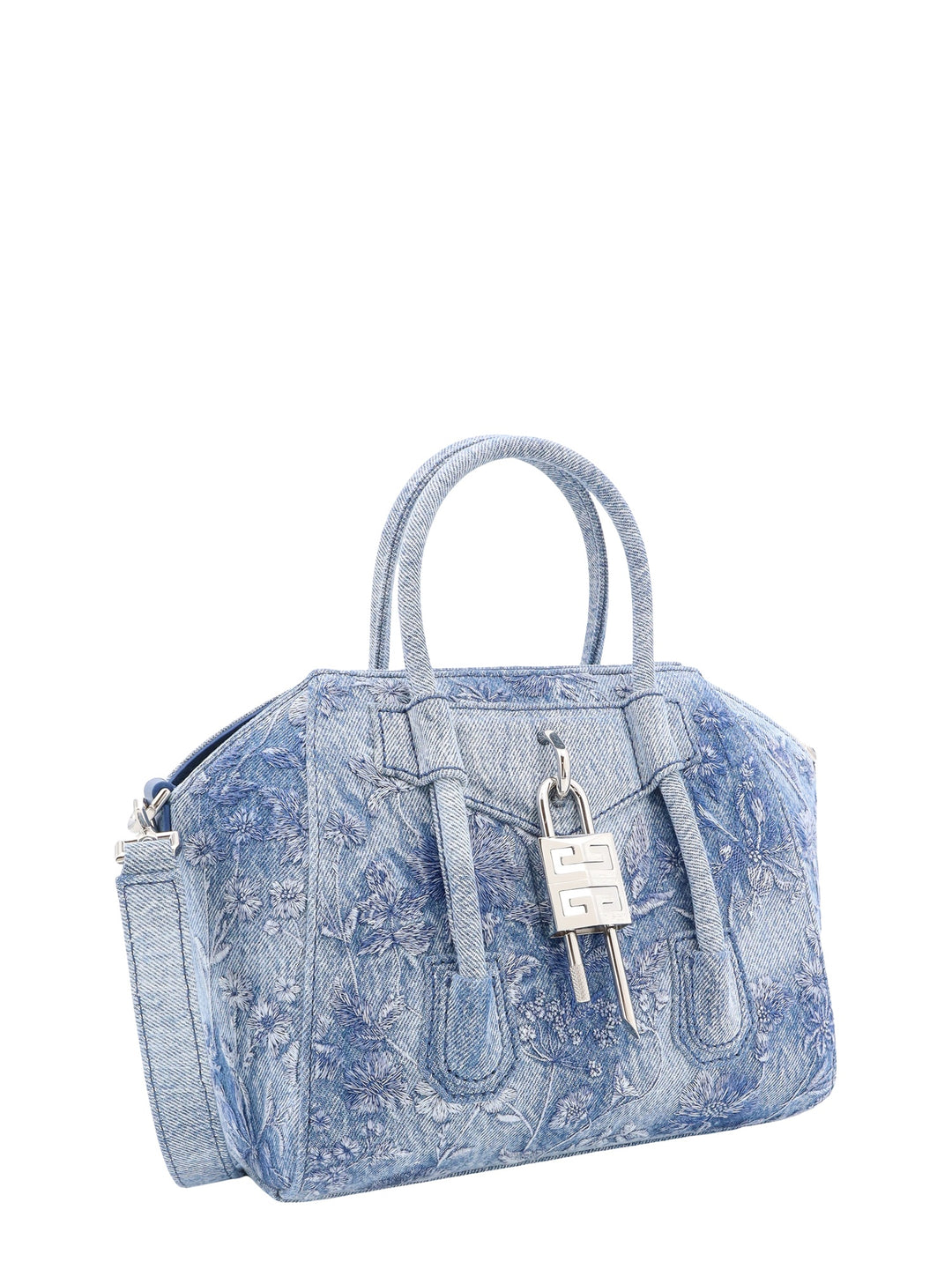 Denim handbag with metal 4G padlock