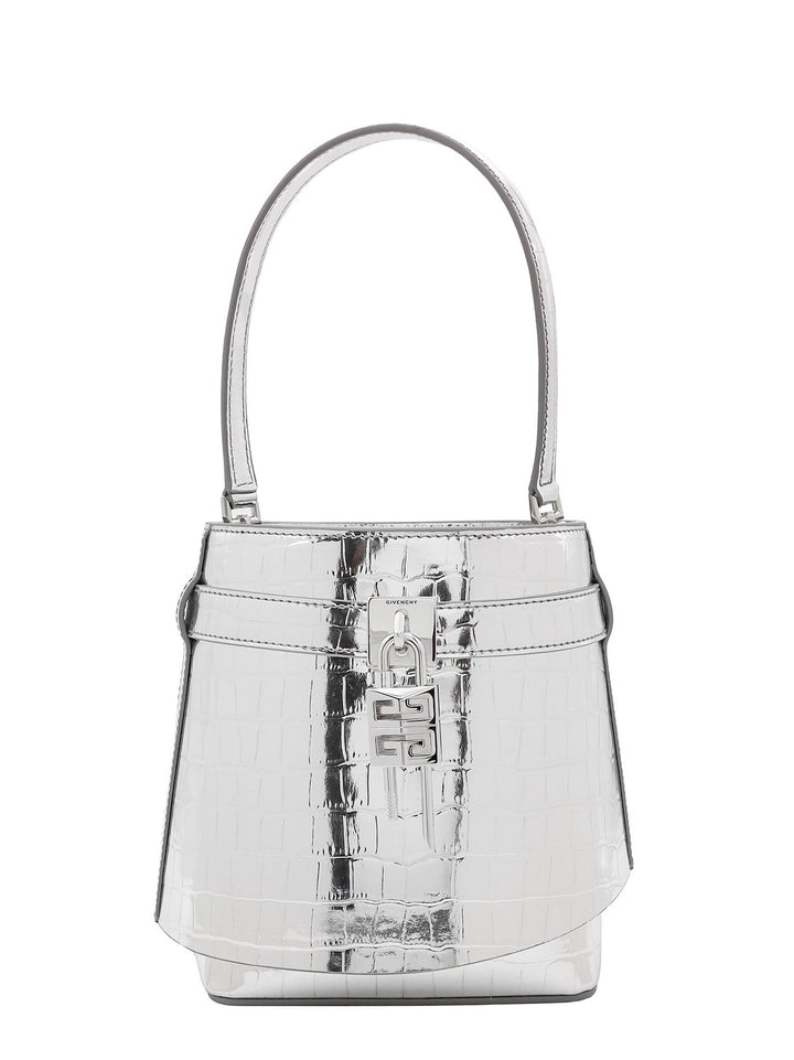 Leather bucket bag with croco effect