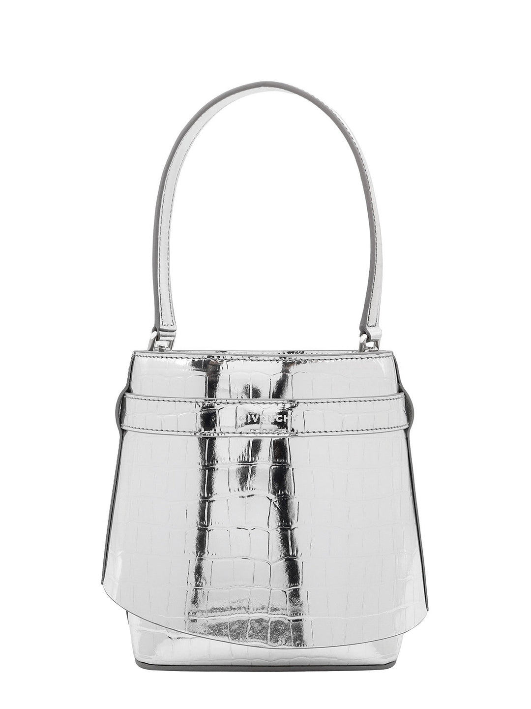 Leather bucket bag with croco effect