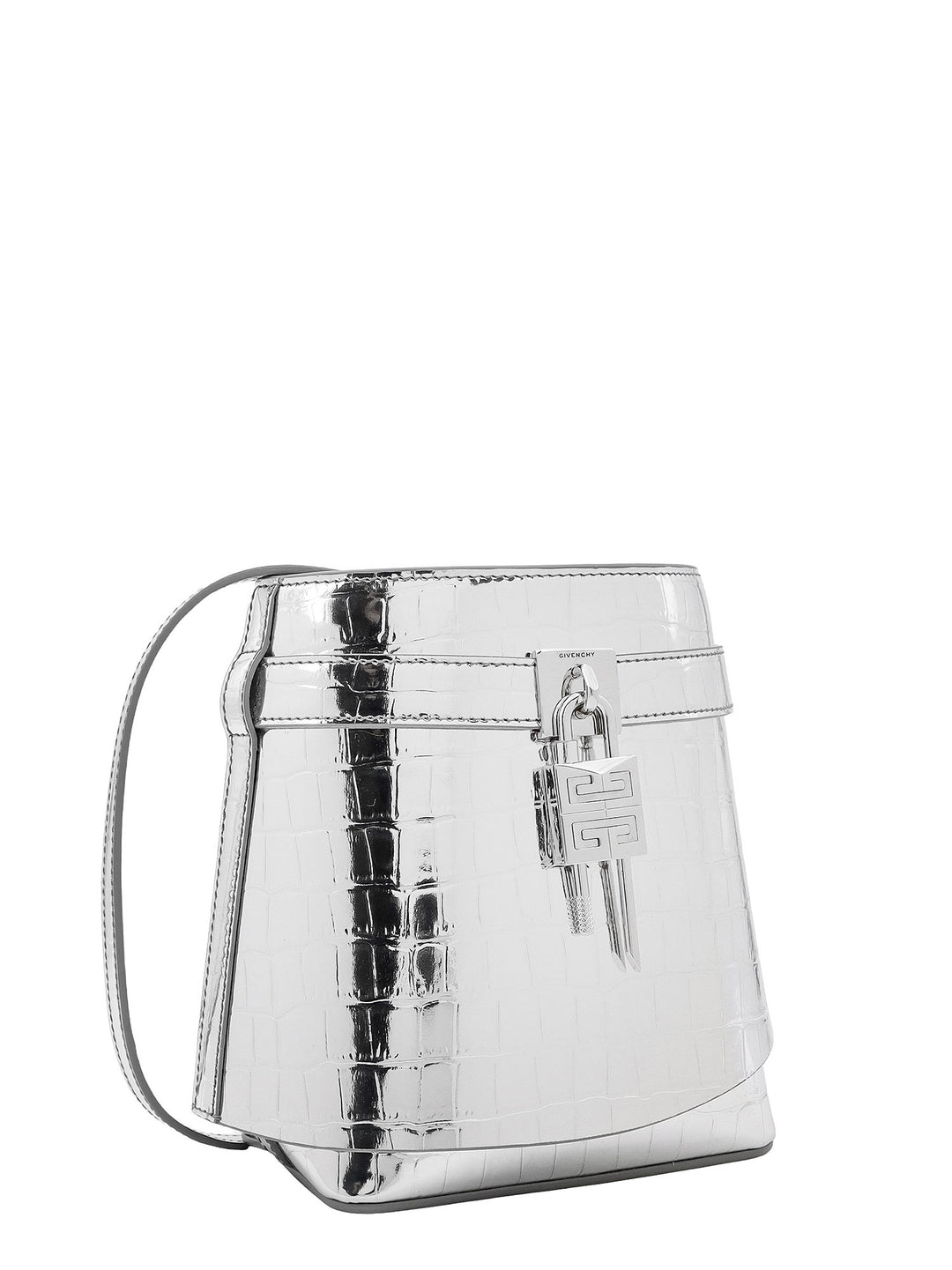 Leather bucket bag with croco effect