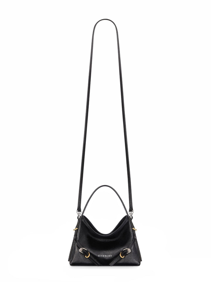 Leather shoulder bag with frontal straps