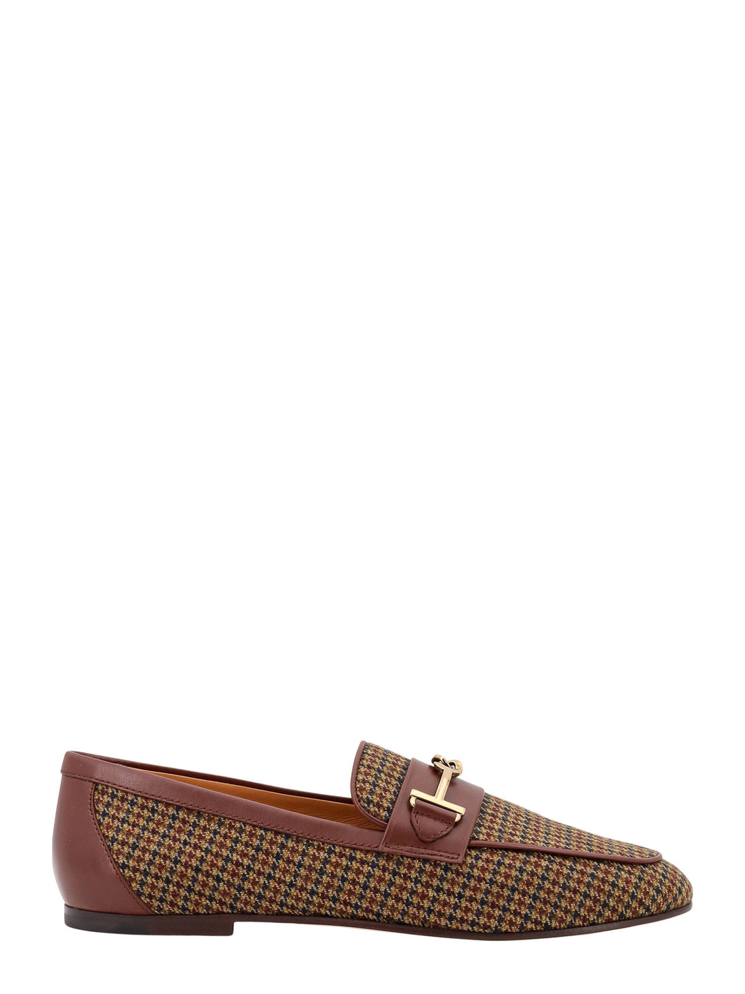 Fabric and leather loafer with pied de poule motif