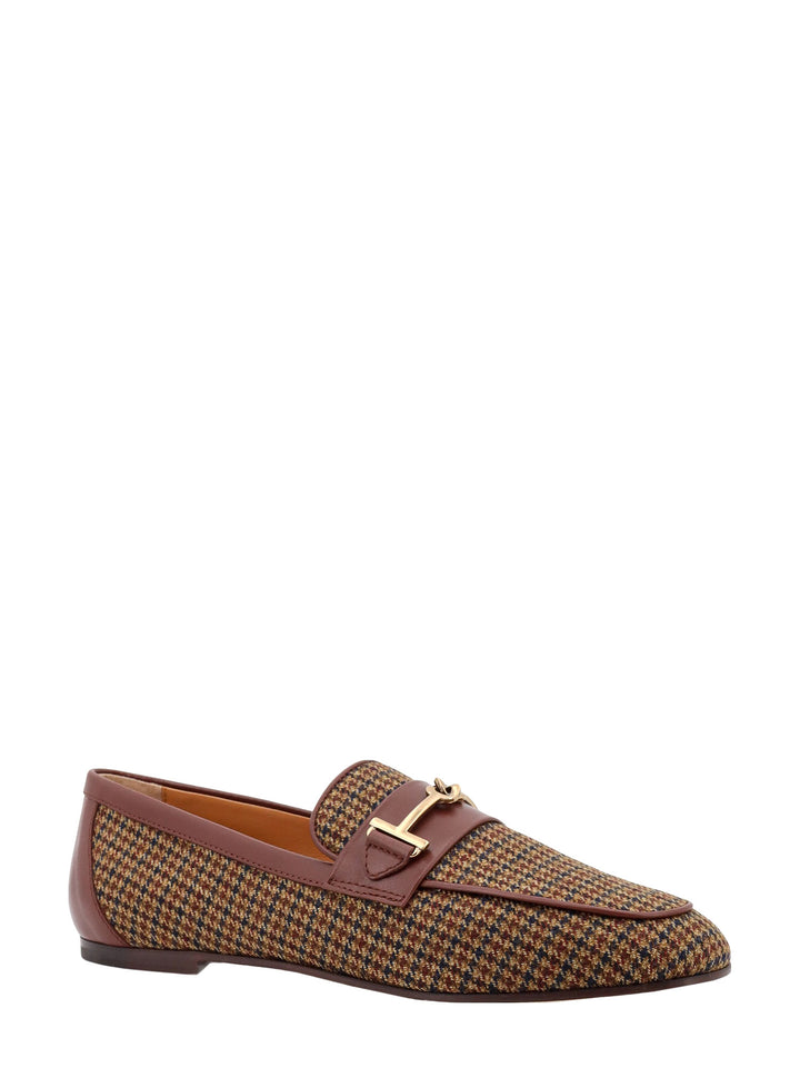 Fabric and leather loafer with pied de poule motif