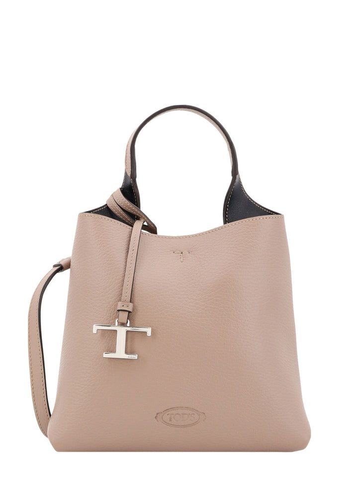 Leather bucket bag with metal monogram