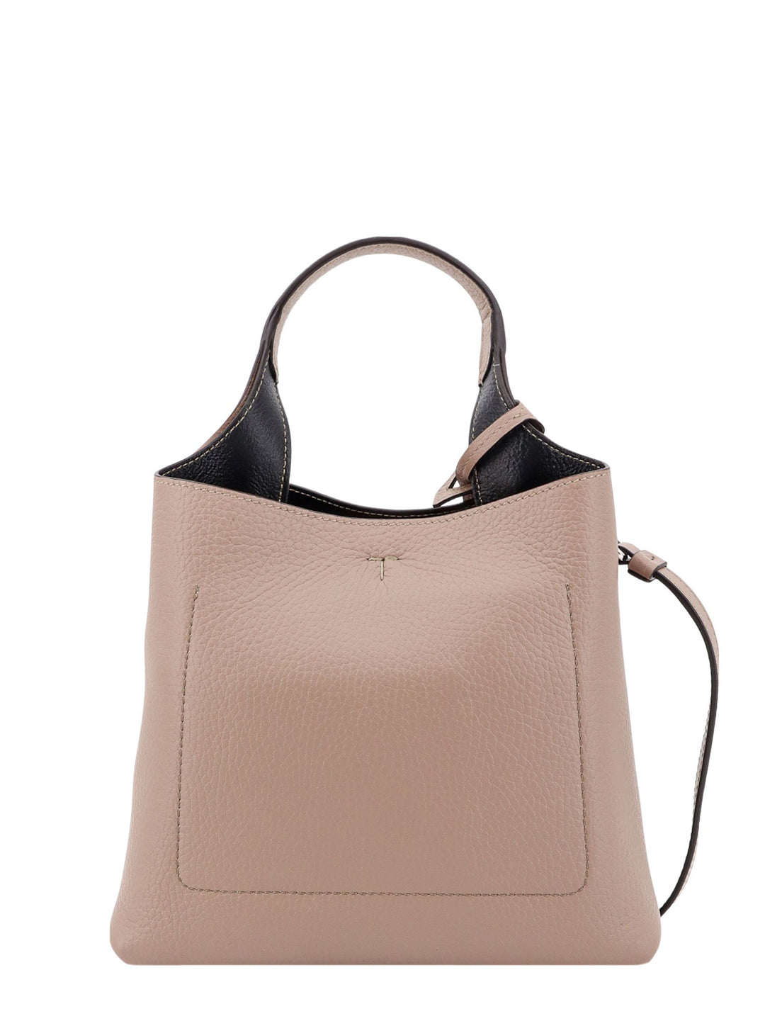 Leather bucket bag with metal monogram