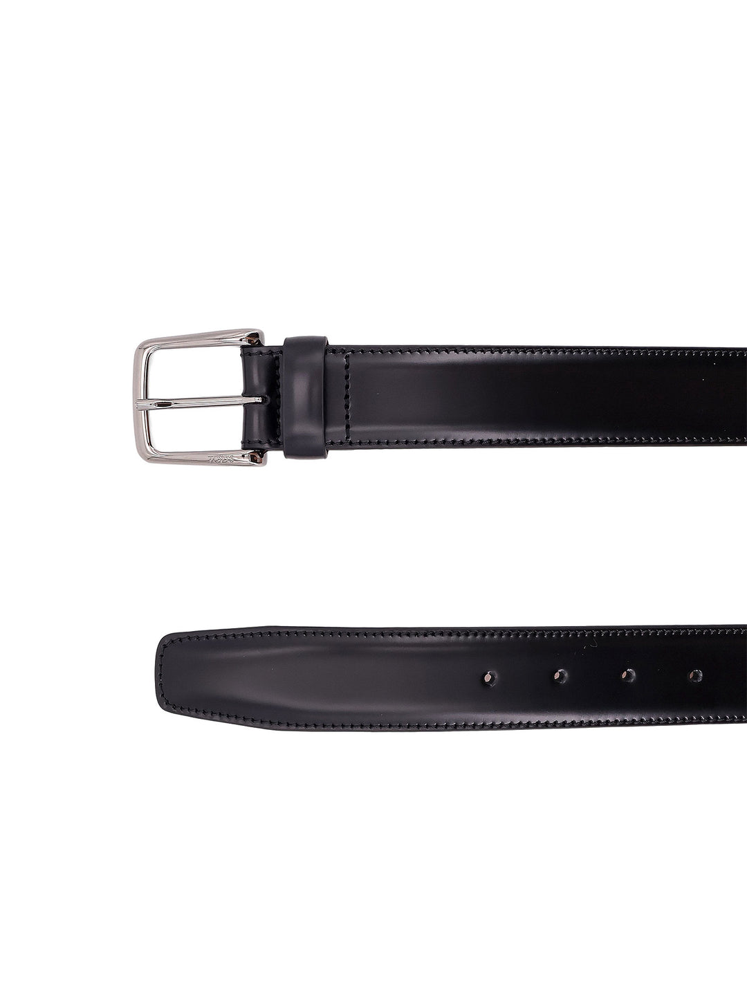 Leather belt with metal buckle, leather loop and stitched profile