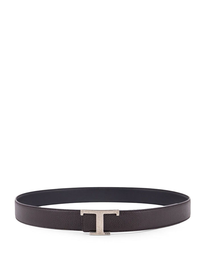 Hammered leather belt with T Timeless metal buckle