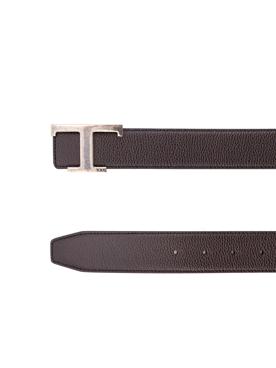 Hammered leather belt with T Timeless metal buckle