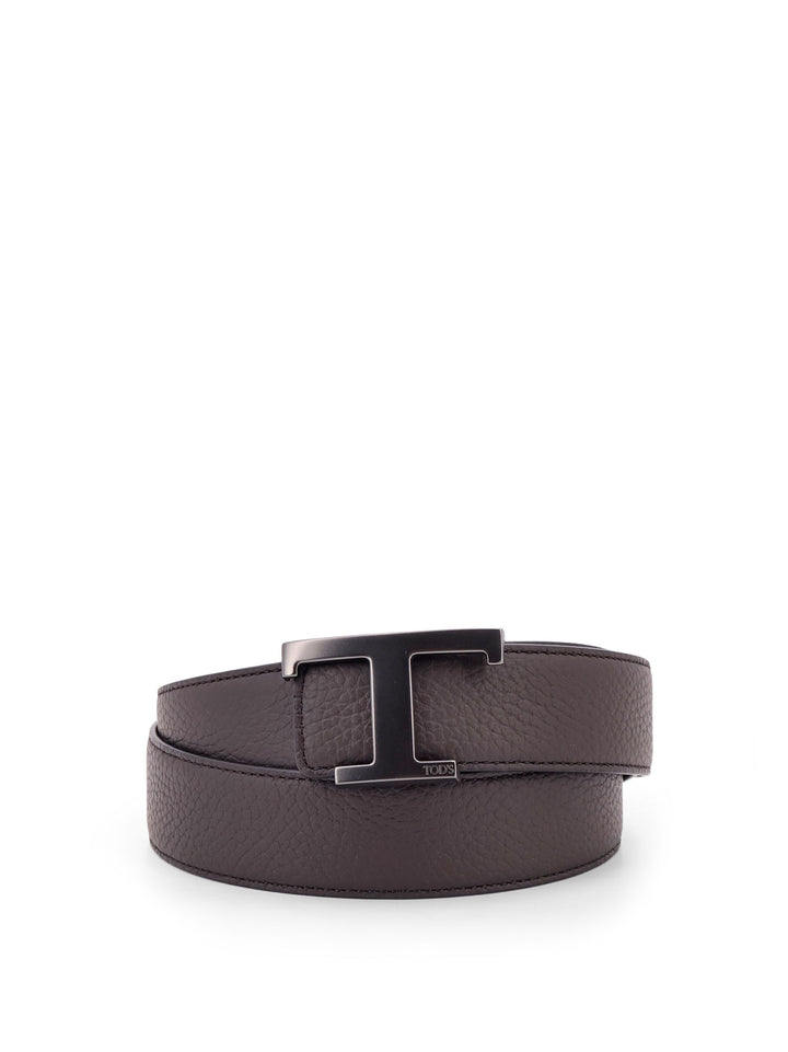 Hammered leather belt with T Timeless buckle