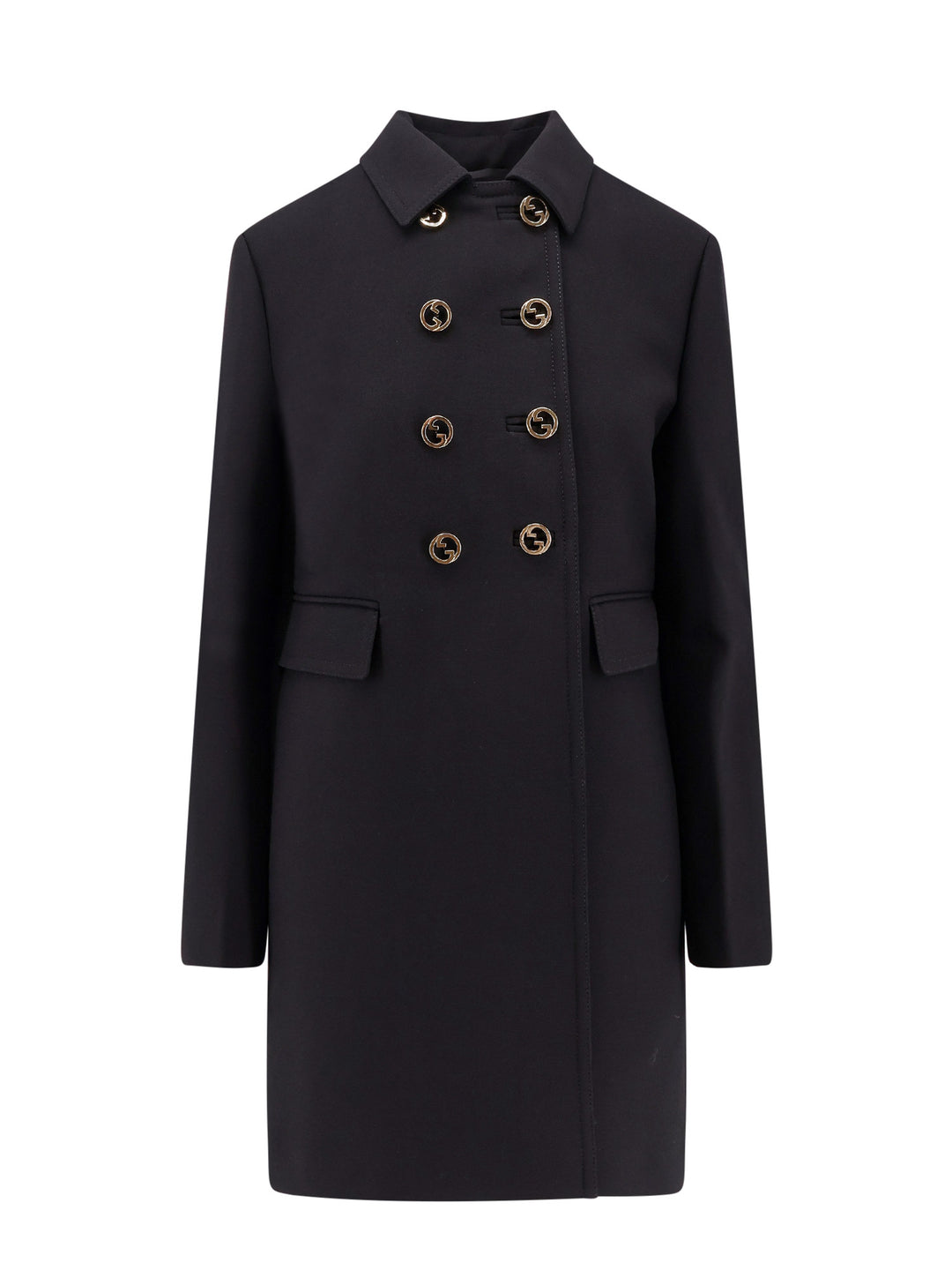 Double-breasted wool coat with Incrocio GG Tondo metal buttons