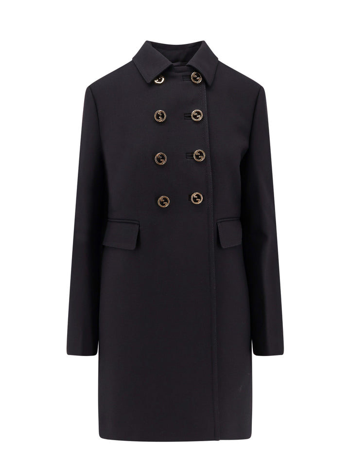 Double-breasted wool coat with Incrocio GG Tondo metal buttons