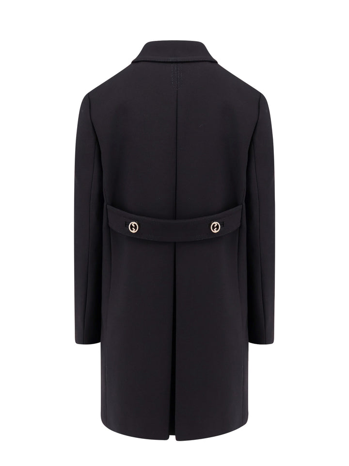 Double-breasted wool coat with Incrocio GG Tondo metal buttons