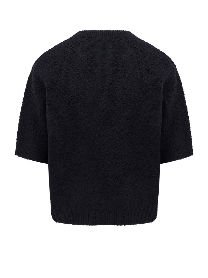 Crew-neck wool sweter with bouclé effect and three GG enamelled metal buttons