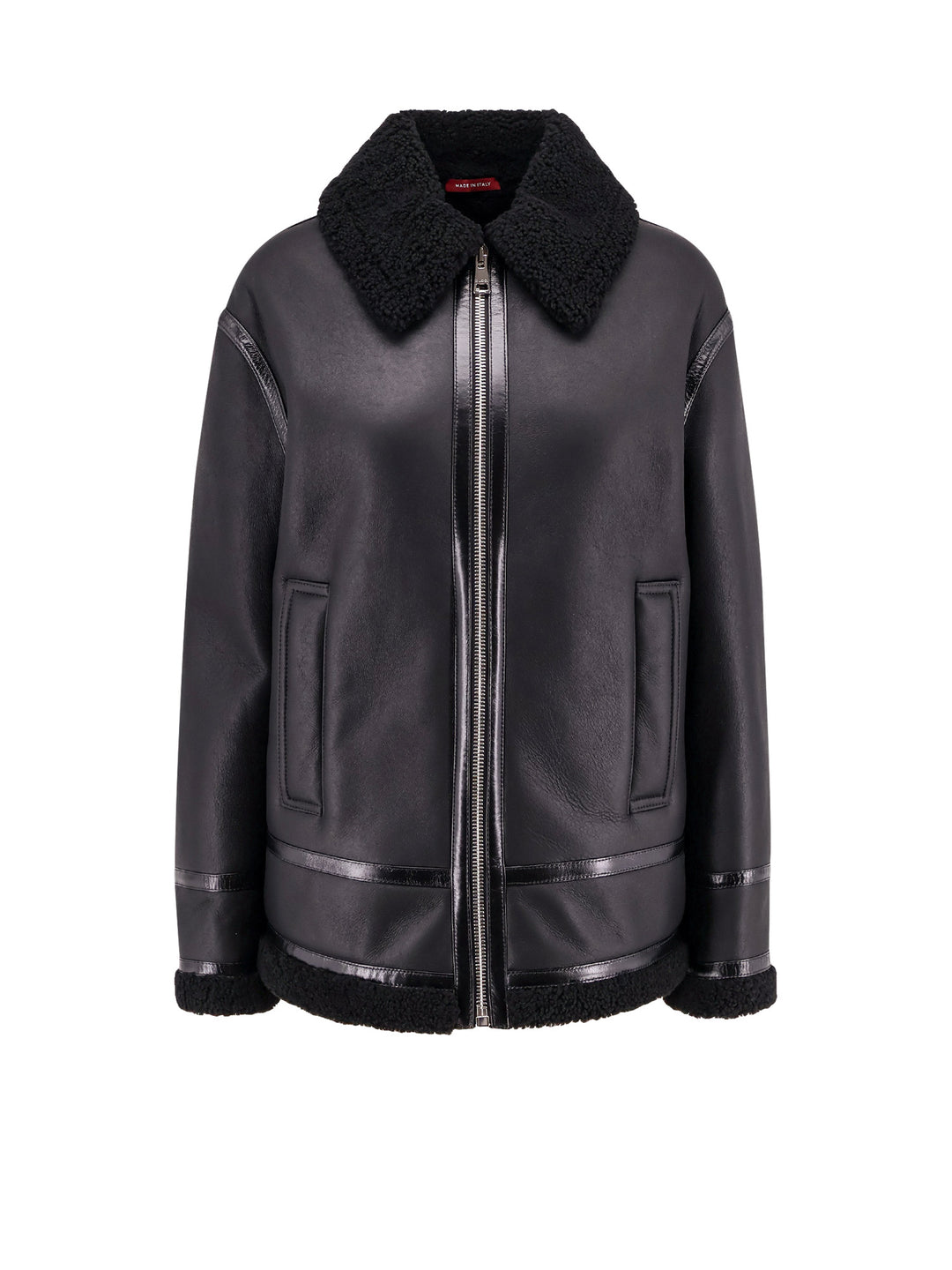 Leather jacket with shearling lining