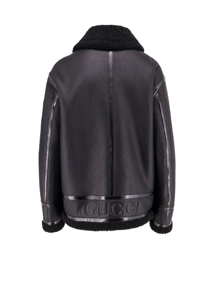 Leather jacket with shearling lining